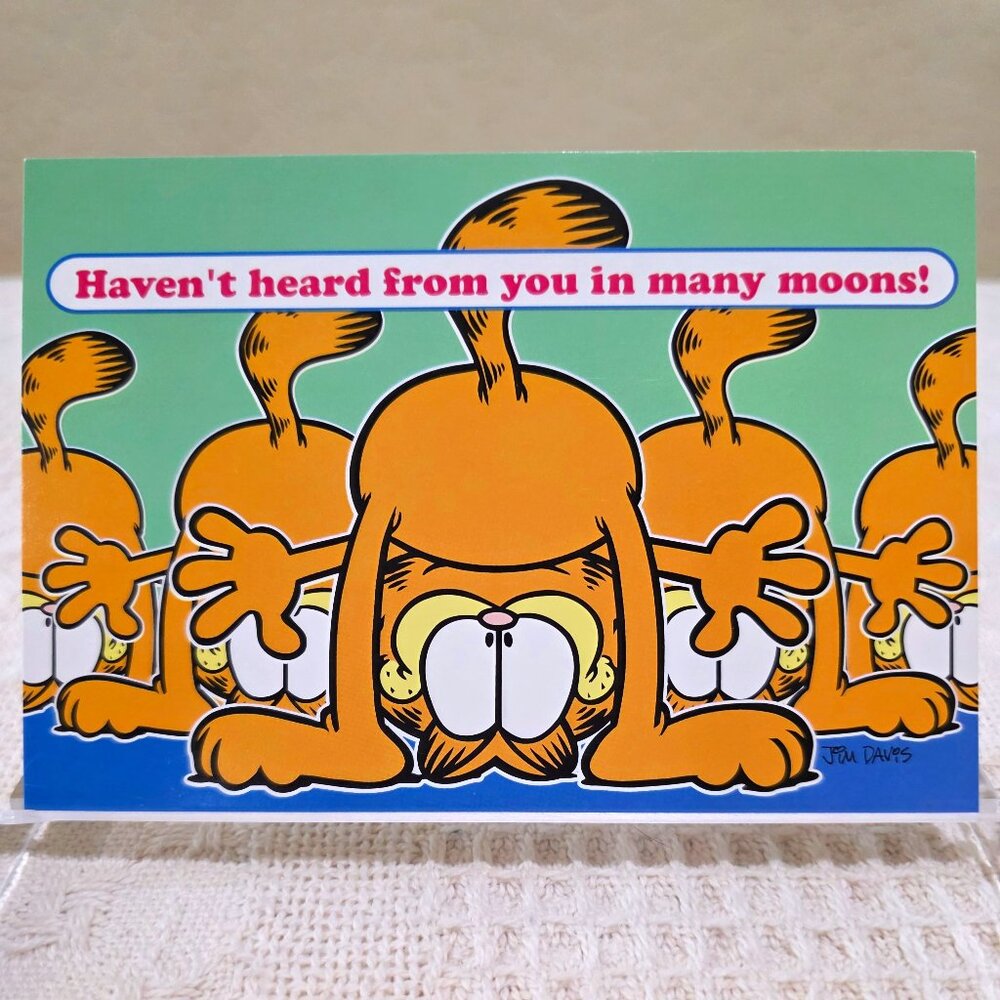 Vintage Garfield Jim Davis HAVEN'T HEARD FROM YOU IN MANY MOONS Postcard Unused